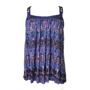 Free People Ikat Seashell Crochet Macrame Linen Swing Tank Size M Boho